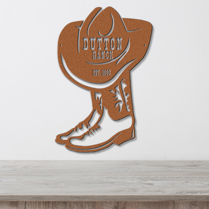 Personalized Cowboy Boot Metal Wall Sign, Custom Ranch Name Decor, Farmhouse Style Western Outdoor Art, Family Est Sign