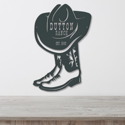 Personalized Cowboy Boot Metal Wall Sign, Custom Ranch Name Decor, Farmhouse Style Western Outdoor Art, Family Est Sign