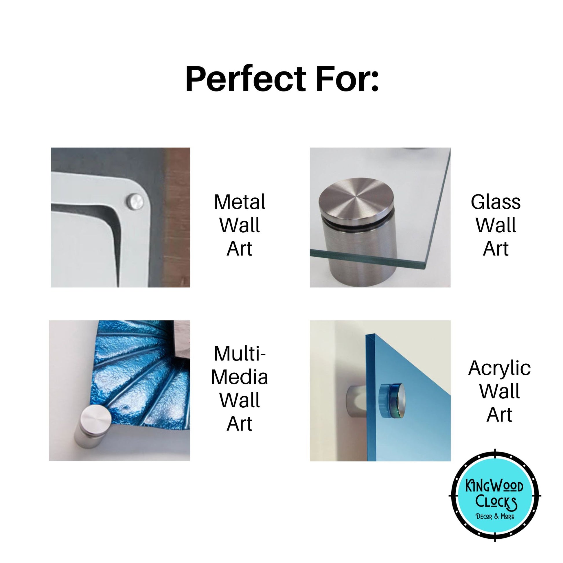 Product display with text indicating uses for metal, glass, and acrylic wall art.