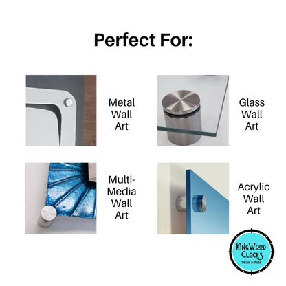 Product display with text indicating uses for metal, glass, and acrylic wall art.