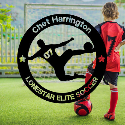 Personalized Soccer Player Metal Wall Art, Football Star Wall Hanging Trophy Plaque, Teen Boy Bedroom Decor, Custom Sports Award for Men