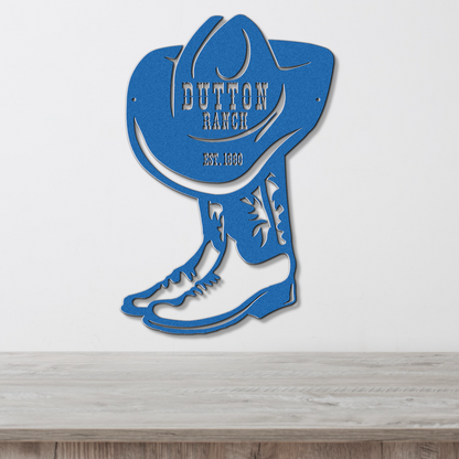 Personalized Cowboy Boot Metal Wall Sign, Custom Ranch Name Decor, Farmhouse Style Western Outdoor Art, Family Est Sign