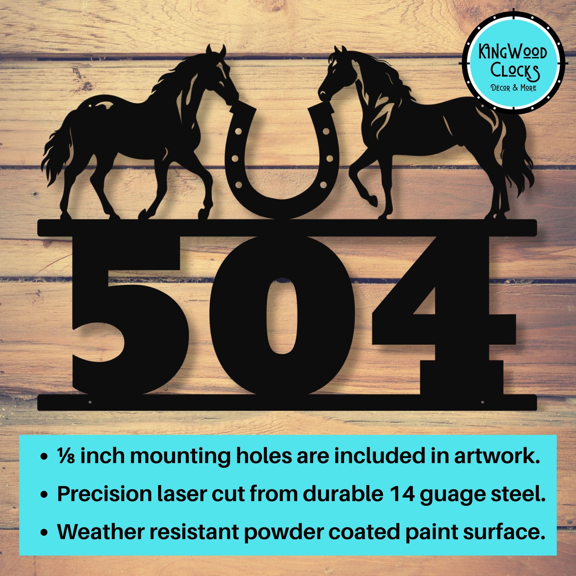 Personalized Horse Ranch Address Sign, Custom Metal Address Sign Matte Black, Equestrian House Numbers Plaque, Farmhouse Outdoor Decor shown with mounting holes