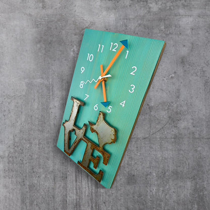 Blue Wall Clock "Texas Love", Cedar Wooden Plank Wall Art, Rustic Handmade Art, Coastal Cottage Beach House Decor, Fifth Anniversary Gift