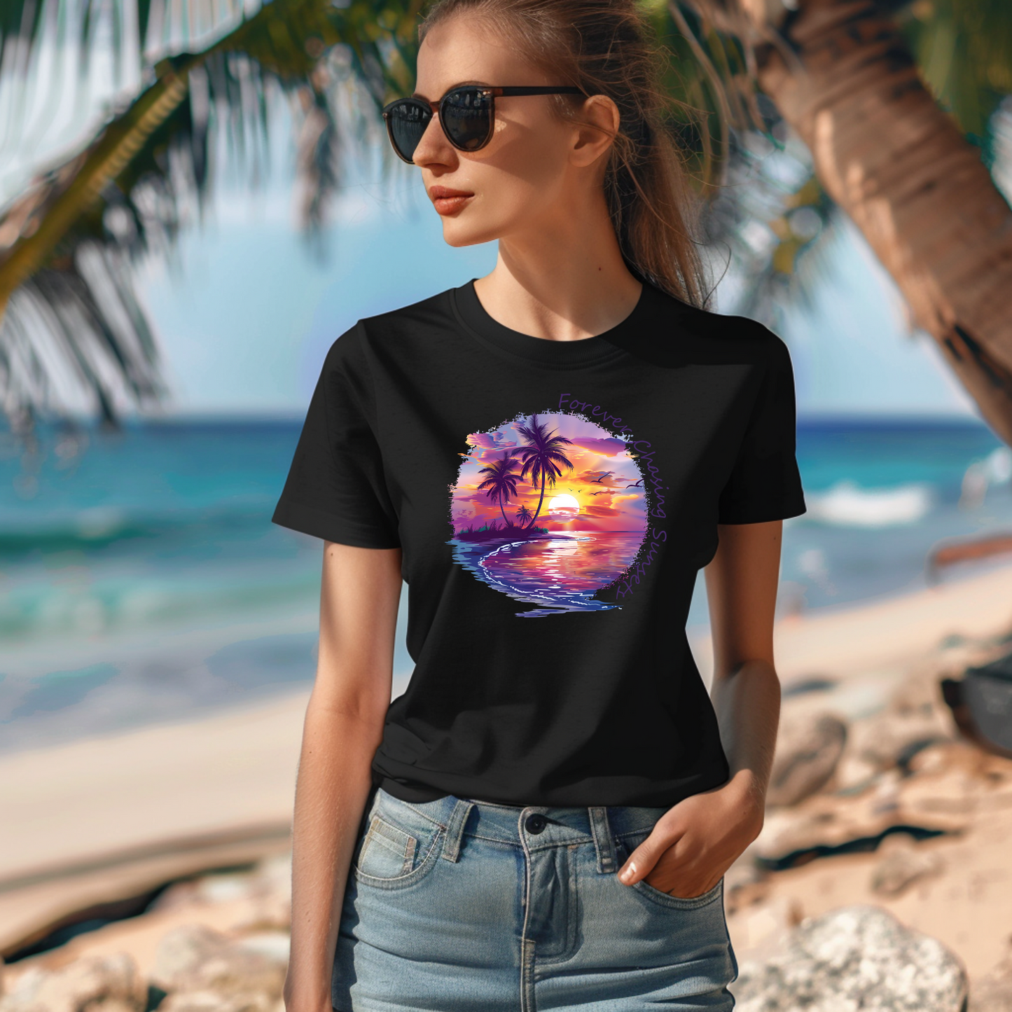 Chasing Sunsets T-shirt, Unisex, Beachy Summertime Vibes, Purple Sunset Rays, Matching Family Tees, Girls Vacation Outfit, Isle Gift For Her