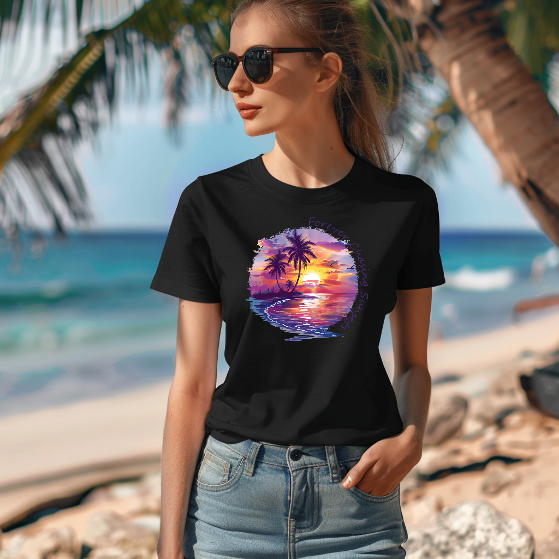 Chasing Sunsets T-shirt, Unisex, Beachy Summertime Vibes, Purple Sunset Rays, Matching Family Tees, Girls Vacation Outfit, Isle Gift For Her