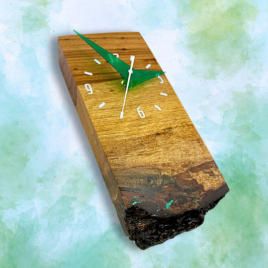 Unique Wooden Wall Decor Clock "Transparency", Live Edge Texas Pecan Slab, Eco Friendly Gifts, Epoxy Resin Art Clock For Office, Burl Wood 