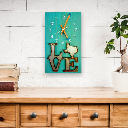 Blue Wall Clock "Texas Love", Cedar Wooden Plank Wall Art, Rustic Handmade Art, Coastal Cottage Beach House Decor, Fifth Anniversary Gift