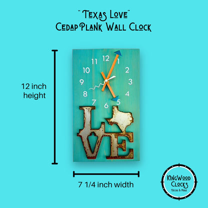 Blue Wall Clock "Texas Love", Cedar Wooden Plank Wall Art, Rustic Handmade Art, Coastal Cottage Beach House Decor, Fifth Anniversary Gift