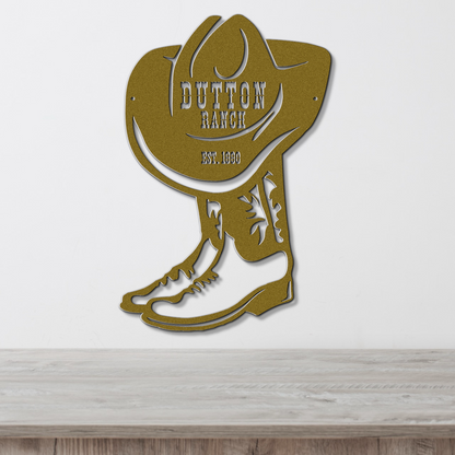Personalized Cowboy Boot Metal Wall Sign, Custom Ranch Name Decor, Farmhouse Style Western Outdoor Art, Family Est Sign
