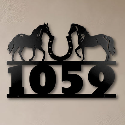Personalized Horse Ranch Address Sign, Custom Metal Address Sign Matte Black, Equestrian House Numbers Plaque, Farmhouse Outdoor Decor