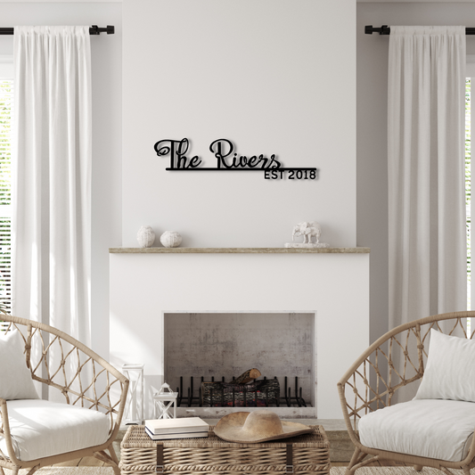 Personalized Script Metal Name Sign, Cursive Family Metal Wall Art