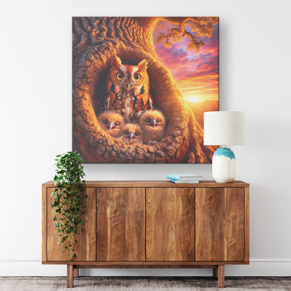 Sunset Owls Canvas Wall Art, Red Morph Screech Owl
