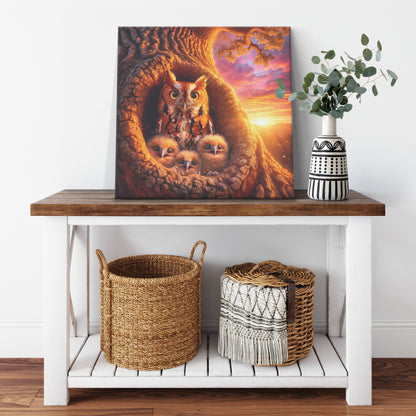 Sunset Owls Canvas Wall Art, Red Morph Screech Owl