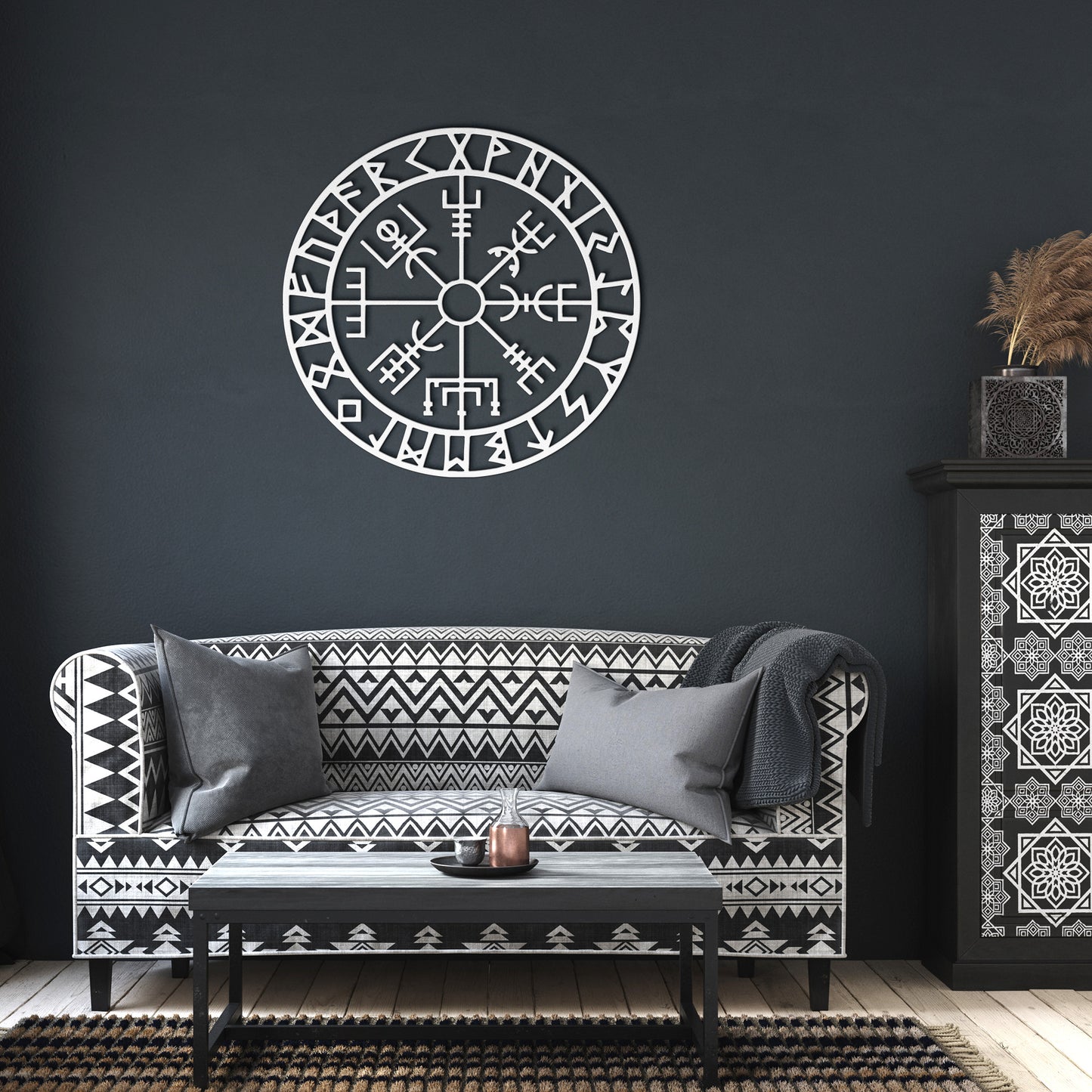 Viking Compass Metal Wall Art, Vegvisir Rune