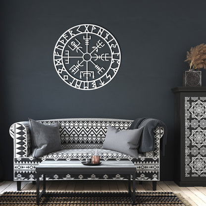 Viking Compass Metal Wall Art, Vegvisir Rune