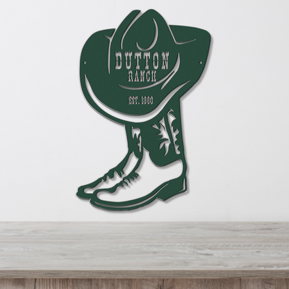 Personalized Cowboy Boot Metal Wall Sign, Custom Ranch Name Decor, Farmhouse Style Western Outdoor Art, Family Est Sign