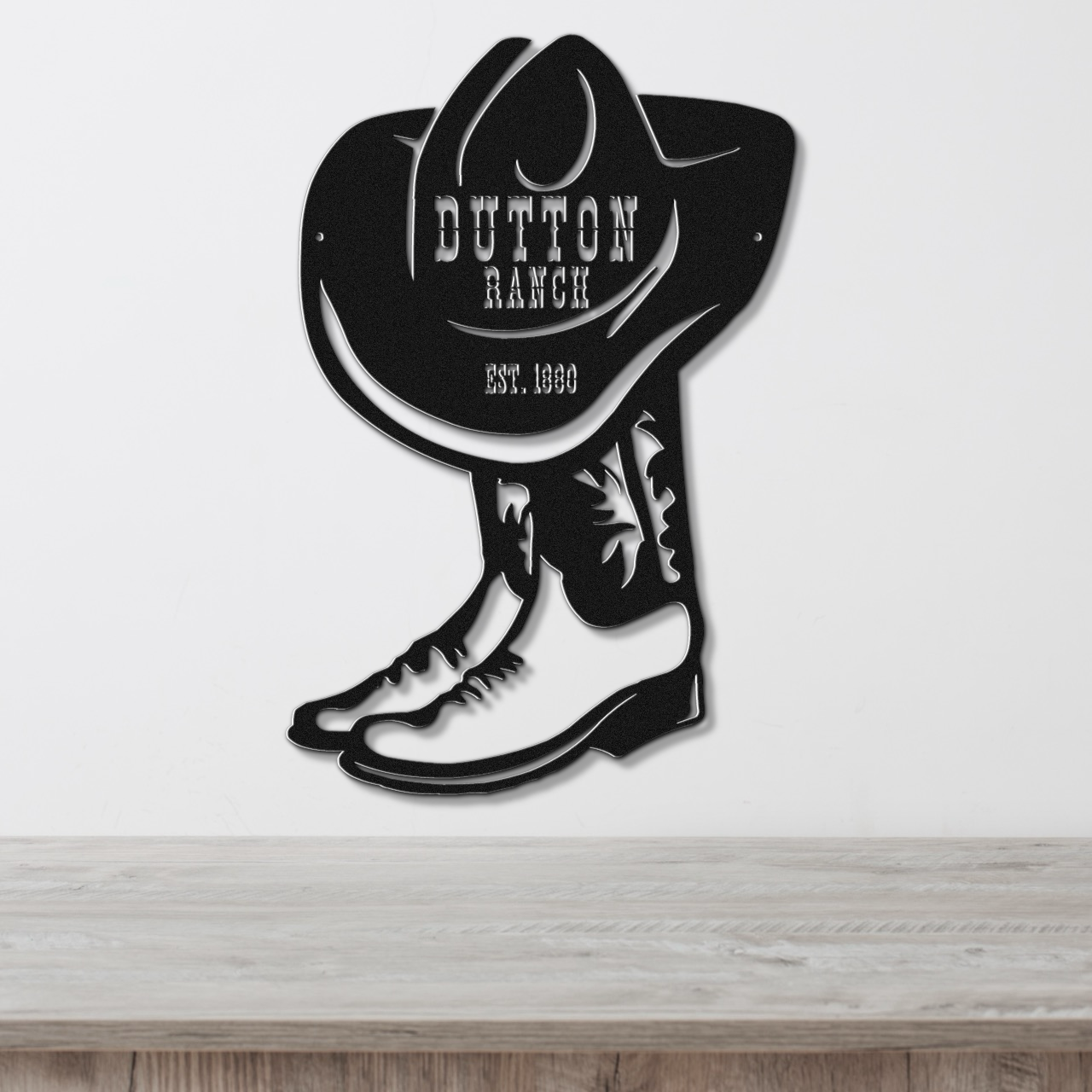 Personalized Cowboy Boot Metal Wall Sign, Custom Ranch Name Decor, Farmhouse Style Western Outdoor Art, Family Est Sign