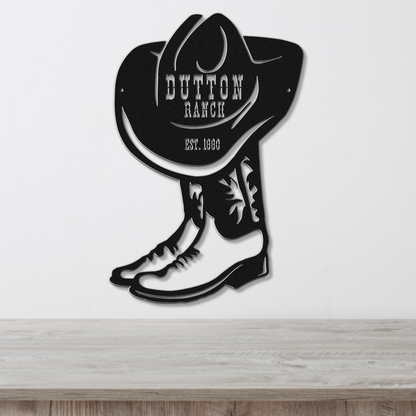 Personalized Cowboy Boot Metal Wall Sign, Custom Ranch Name Decor, Farmhouse Style Western Outdoor Art, Family Est Sign