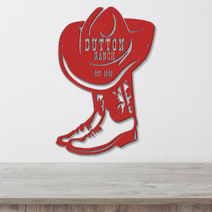 Personalized Cowboy Boot Metal Wall Sign, Custom Ranch Name Decor, Farmhouse Style Western Outdoor Art, Family Est Sign
