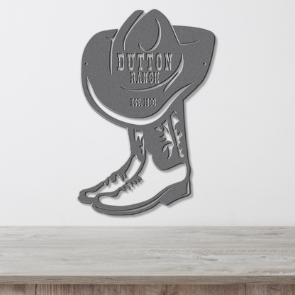 Personalized Cowboy Boot Metal Wall Sign, Custom Ranch Name Decor, Farmhouse Style Western Outdoor Art, Family Est Sign