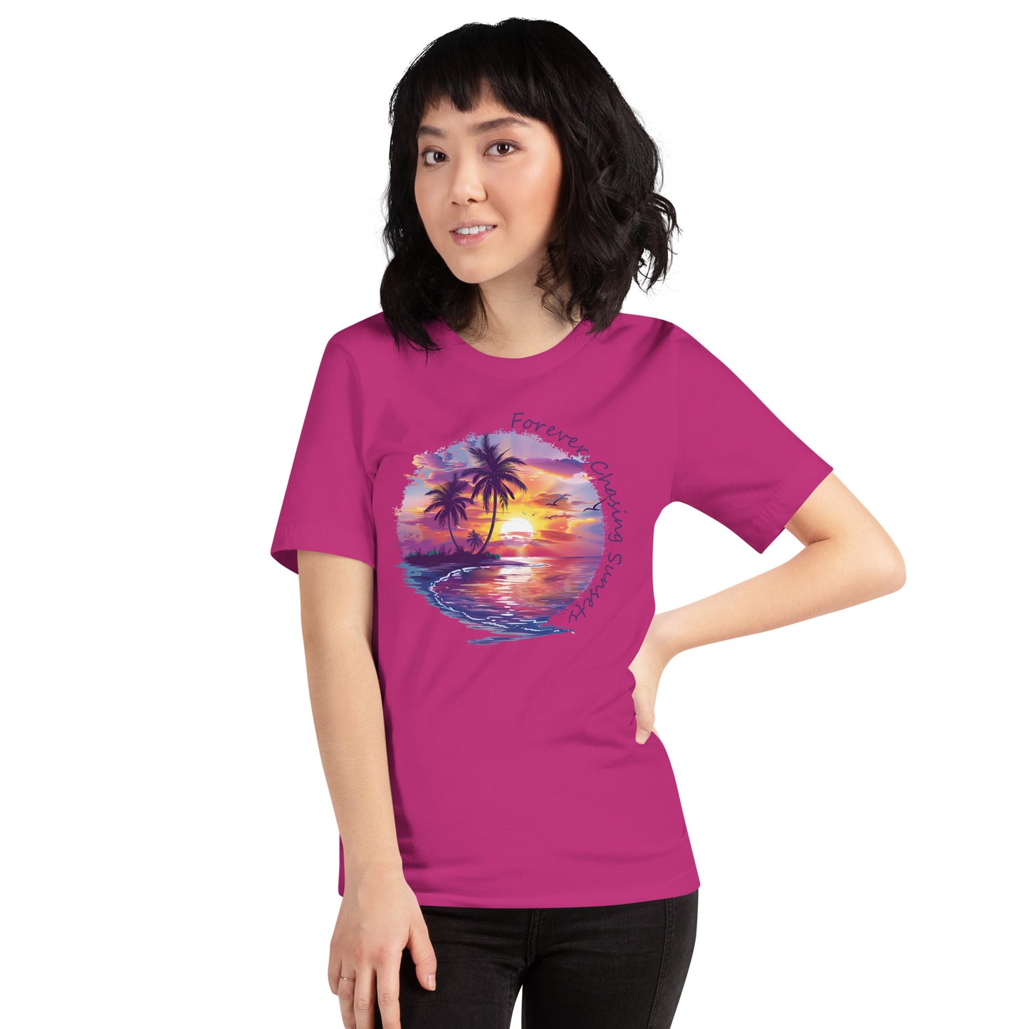 Chasing Sunsets T-shirt, Unisex, Beachy Summertime Vibes, Purple Sunset Rays, Matching Family Tees, Girls Vacation Outfit, Isle Gift For Her