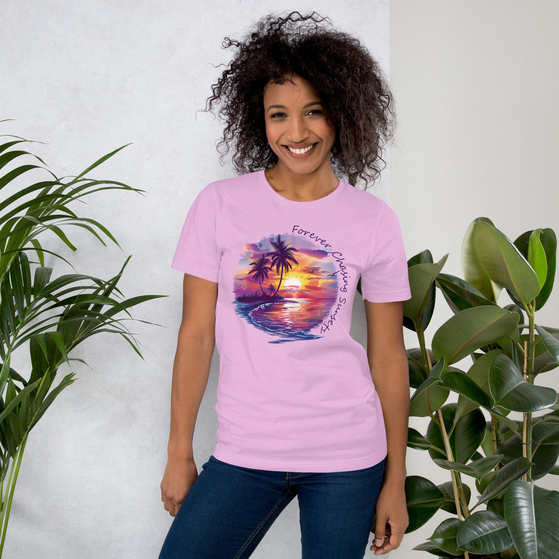 Chasing Sunsets T-shirt, Unisex, Beachy Summertime Vibes, Purple Sunset Rays, Matching Family Tees, Girls Vacation Outfit, Isle Gift For Her