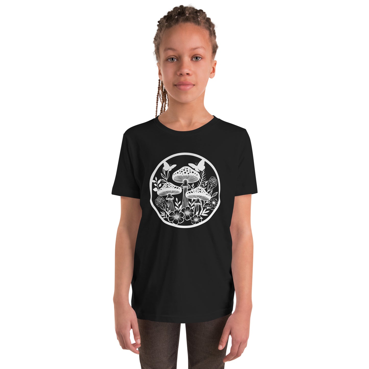 Mushroom Garden T-Shirt, Unisex Youth, Toadstool Apparel, Botanical Garden Nerd, Butterfly Girl, Matching Mom and Daughter Twinning Outfits