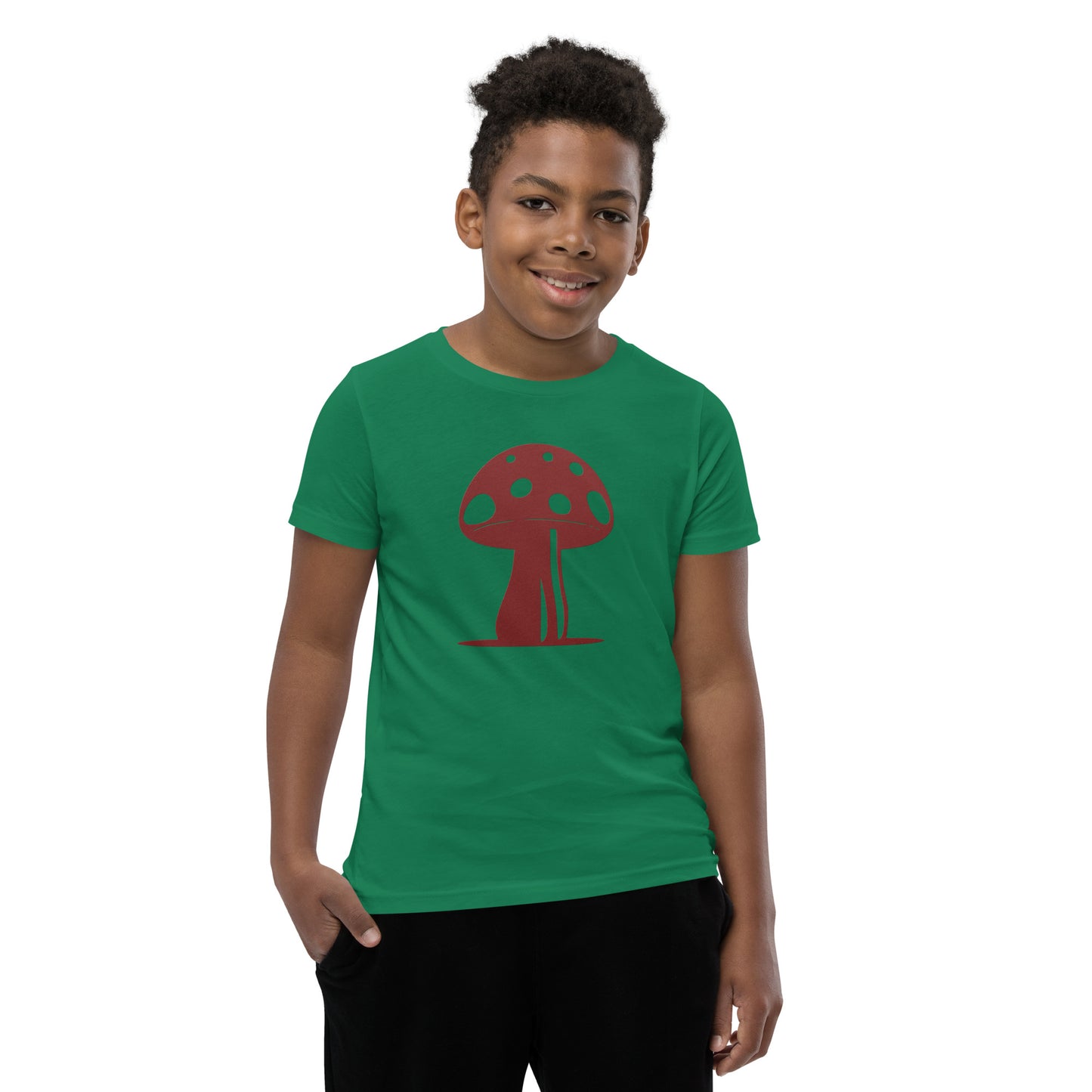 My Mushroom T-Shirt, Unisex Youth Size, Matching Family Apparel, Nature Theme Girls Outfits, Twin Mom & Daughter Clothing, Retro Garden Tee boy in green