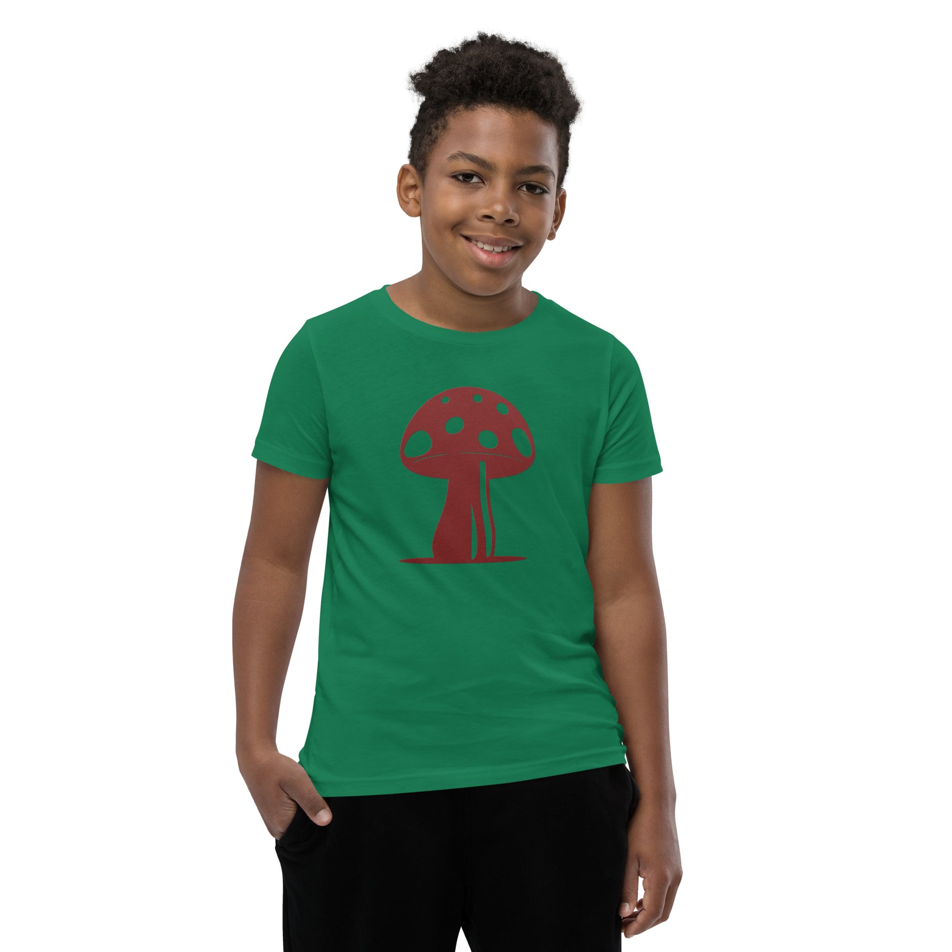 My Mushroom T-Shirt, Unisex Youth Size, Matching Family Apparel, Nature Theme Girls Outfits, Twin Mom & Daughter Clothing, Retro Garden Tee boy in green