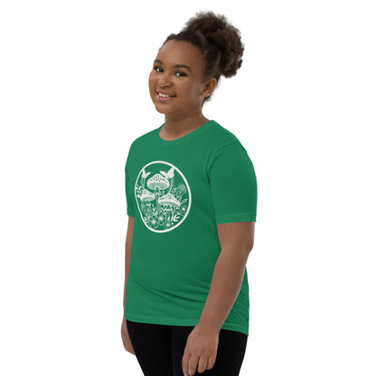 Mushroom Garden T-Shirt, Unisex Youth, Toadstool Apparel, Botanical Garden Nerd, Butterfly Girl, Matching Mom and Daughter Twinning Outfits