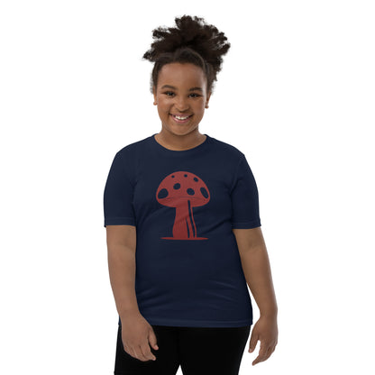 My Mushroom T-Shirt, Unisex Youth Size, Matching Family Apparel, Nature Theme Girls Outfits, Twin Mom & Daughter Clothing, Retro Garden Tee girl in blue