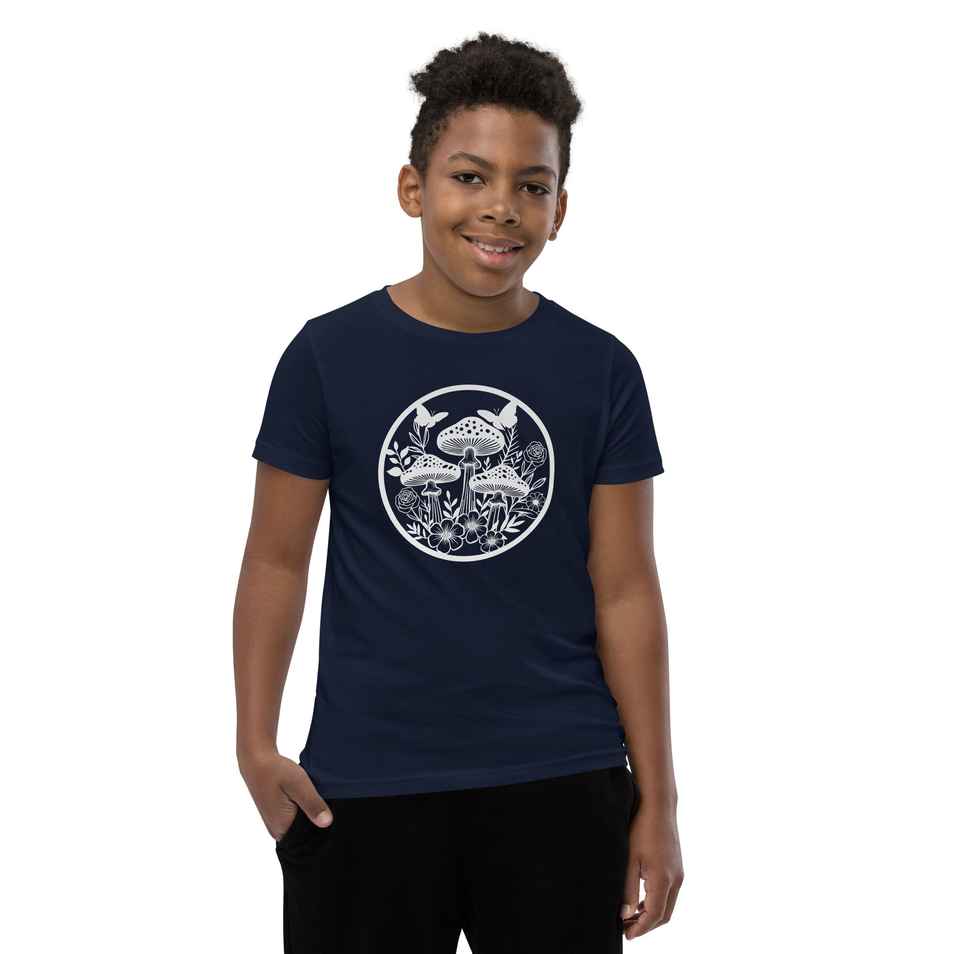 Mushroom Garden T-Shirt, Unisex Youth, Toadstool Apparel, Botanical Garden Nerd, Butterfly Girl, Matching Mom and Daughter Twinning Outfits
