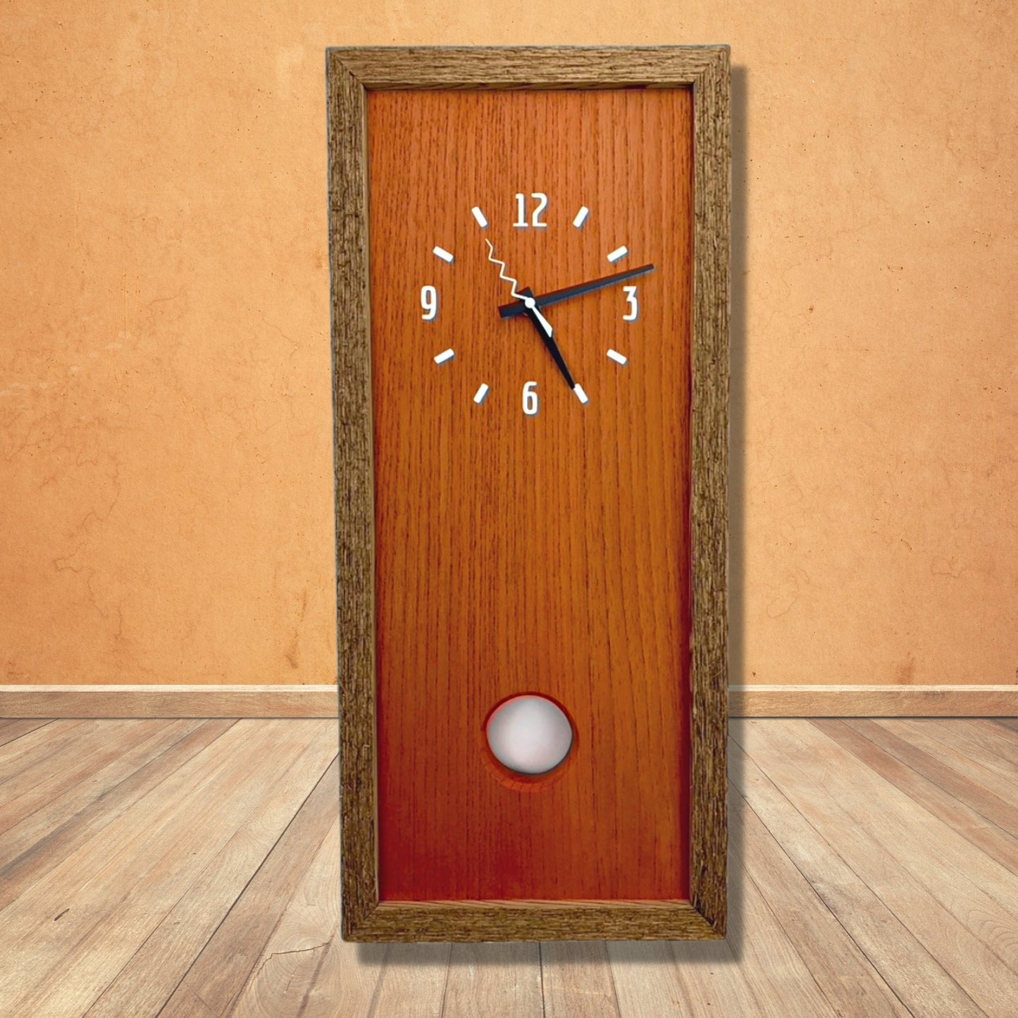 SOLD - KingWood Cedar Pendulum Wall Clock In Orange & White