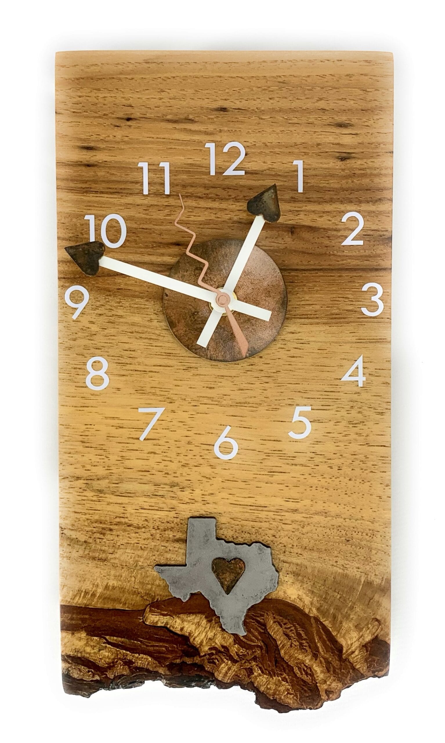 KingWood Live Edge Texas Pecan Slab Wall Clock "Texas Love"