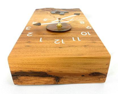 KingWood Live Edge Texas Pecan Slab Wall Clock "Texas Love"