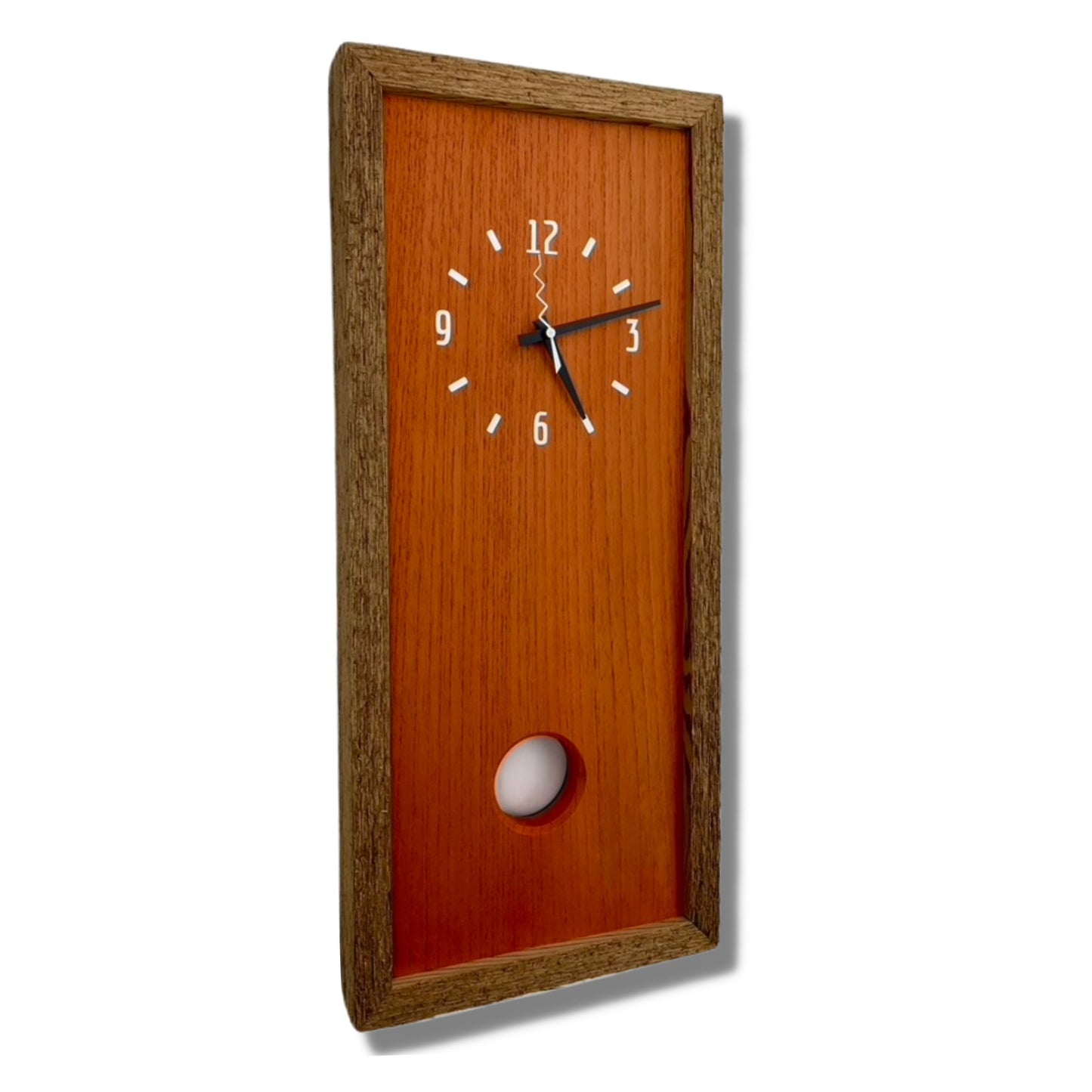 SOLD - KingWood Cedar Pendulum Wall Clock In Orange & White