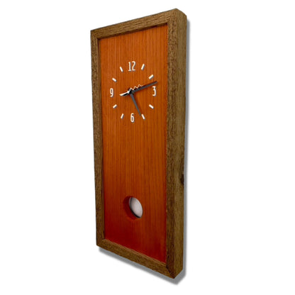 SOLD - KingWood Cedar Pendulum Wall Clock In Orange & White