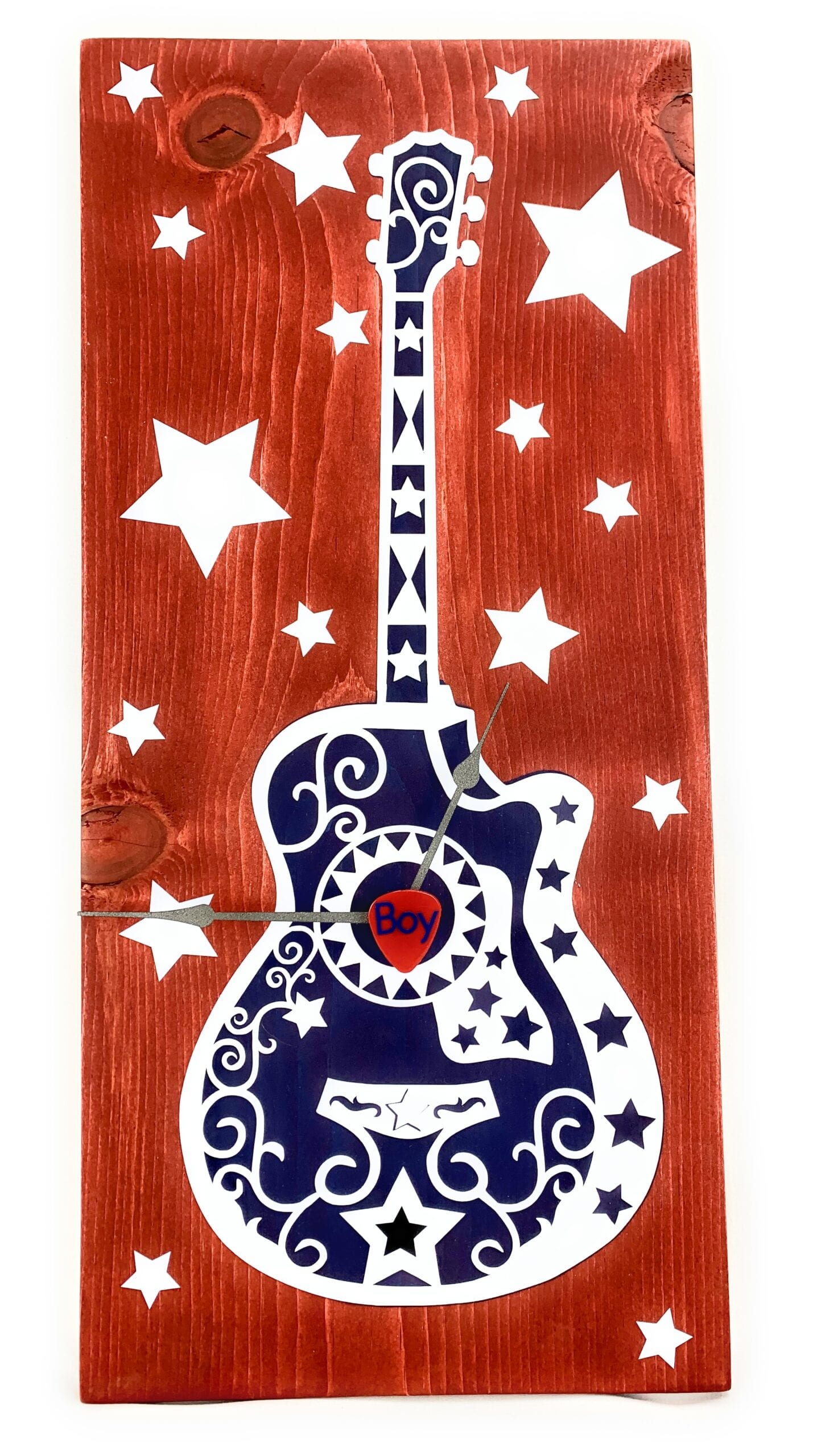 KingWood "Guitar Star" Wood Plank Wall Clock