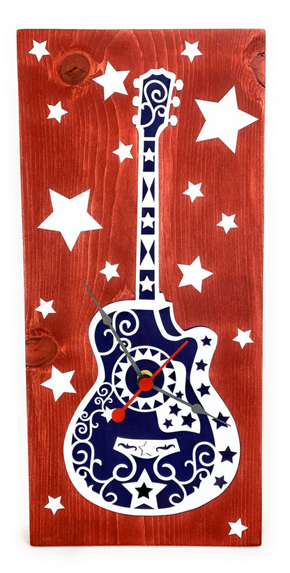 KingWood "Guitar Star" Wood Plank Wall Clock