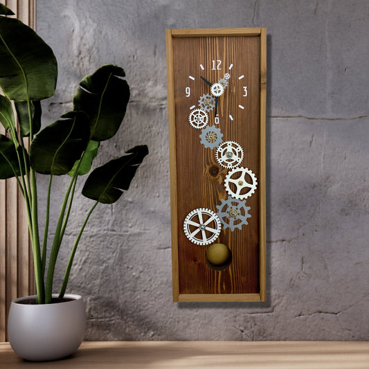 SOLD KingWood Pendulum Wall Clock w/ Gears In Gold