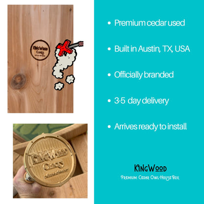 KingWood Premium Cedar Owl House Box officially branded