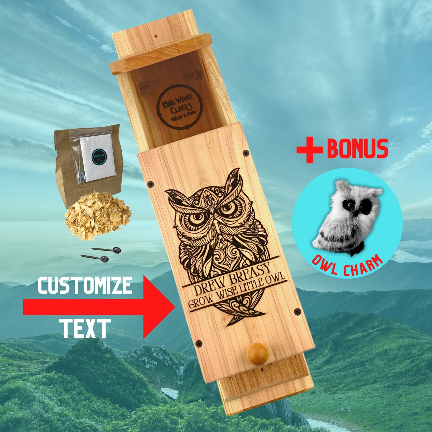 KingWood Personalized Owl House, Screech Owl Nest Box