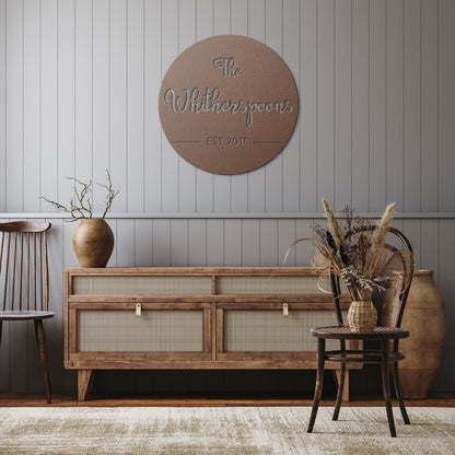 Personalized Round Metal Name Sign, Custom Established Family Metal Wall Art