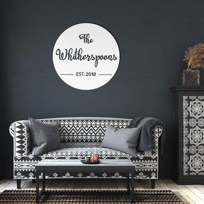 Personalized Round Metal Name Sign, Custom Established Family Metal Wall Art