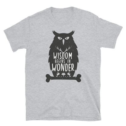 KingWood Owls Wisdom Begins In Wonder Short-Sleeve T-Shirt, Unisex in sport grey