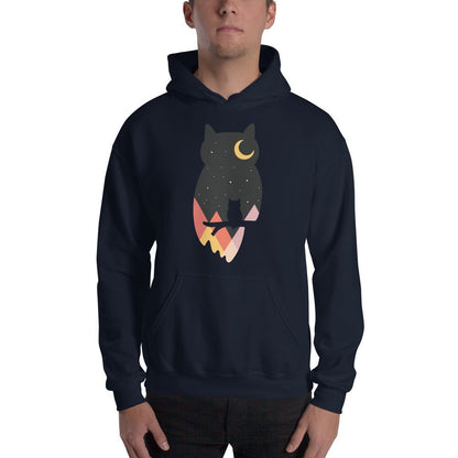 Mountain Moonlight Owl Hoodie, Unisex dark blue